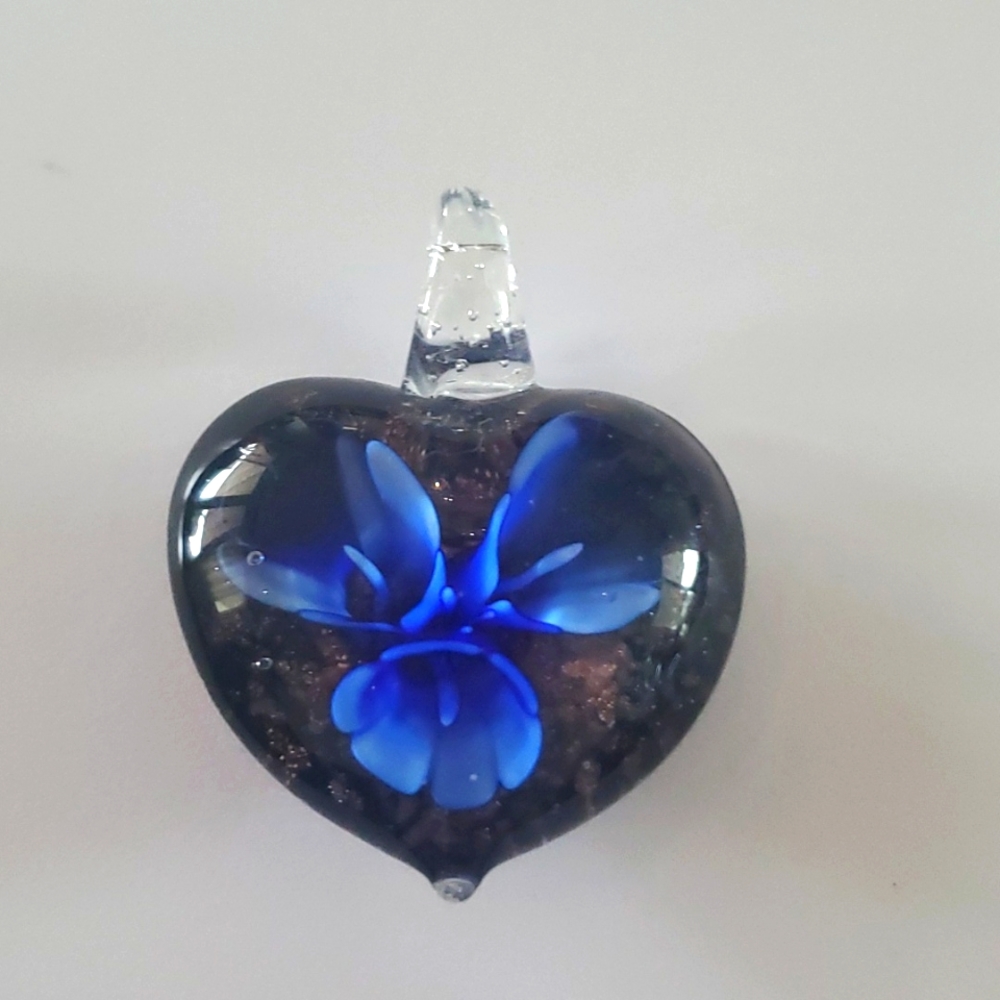 Lampwork heart shaped glass pendant